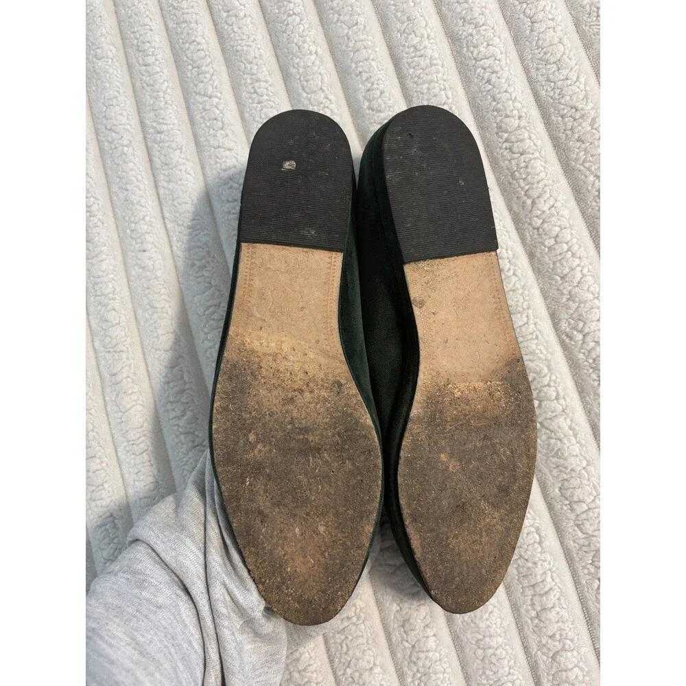 Vintage Talbots Velvet Gold Teddy Bear flats shoes Womens 8 Dark Green old money